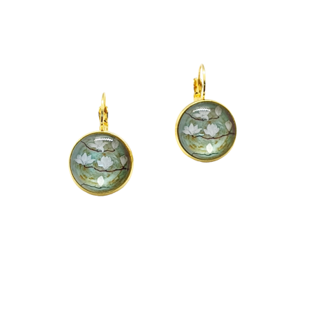 earrings steel gold white woter lilies1